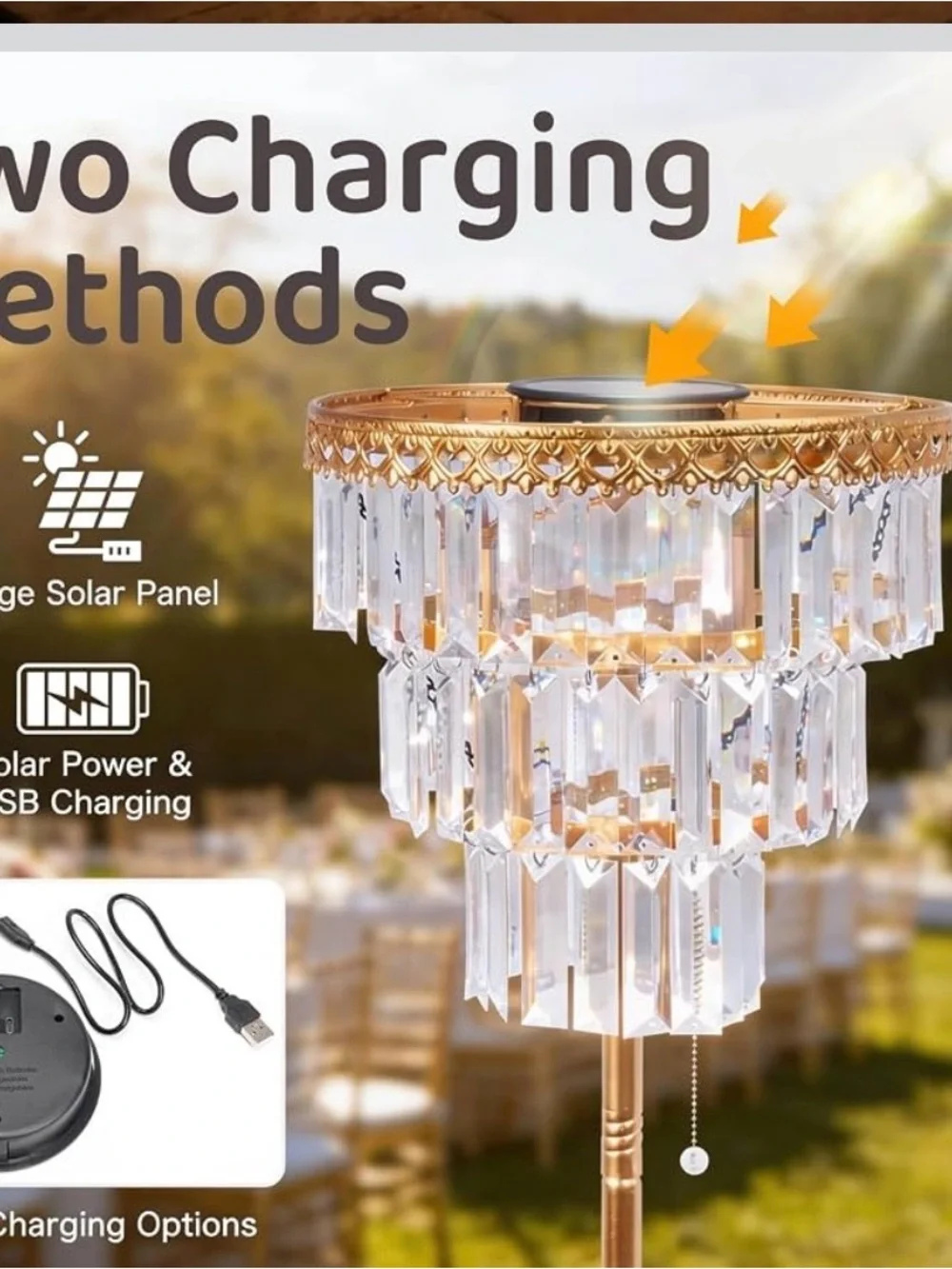 Crystal Tiered Outdoor Floor Lamp - Gold